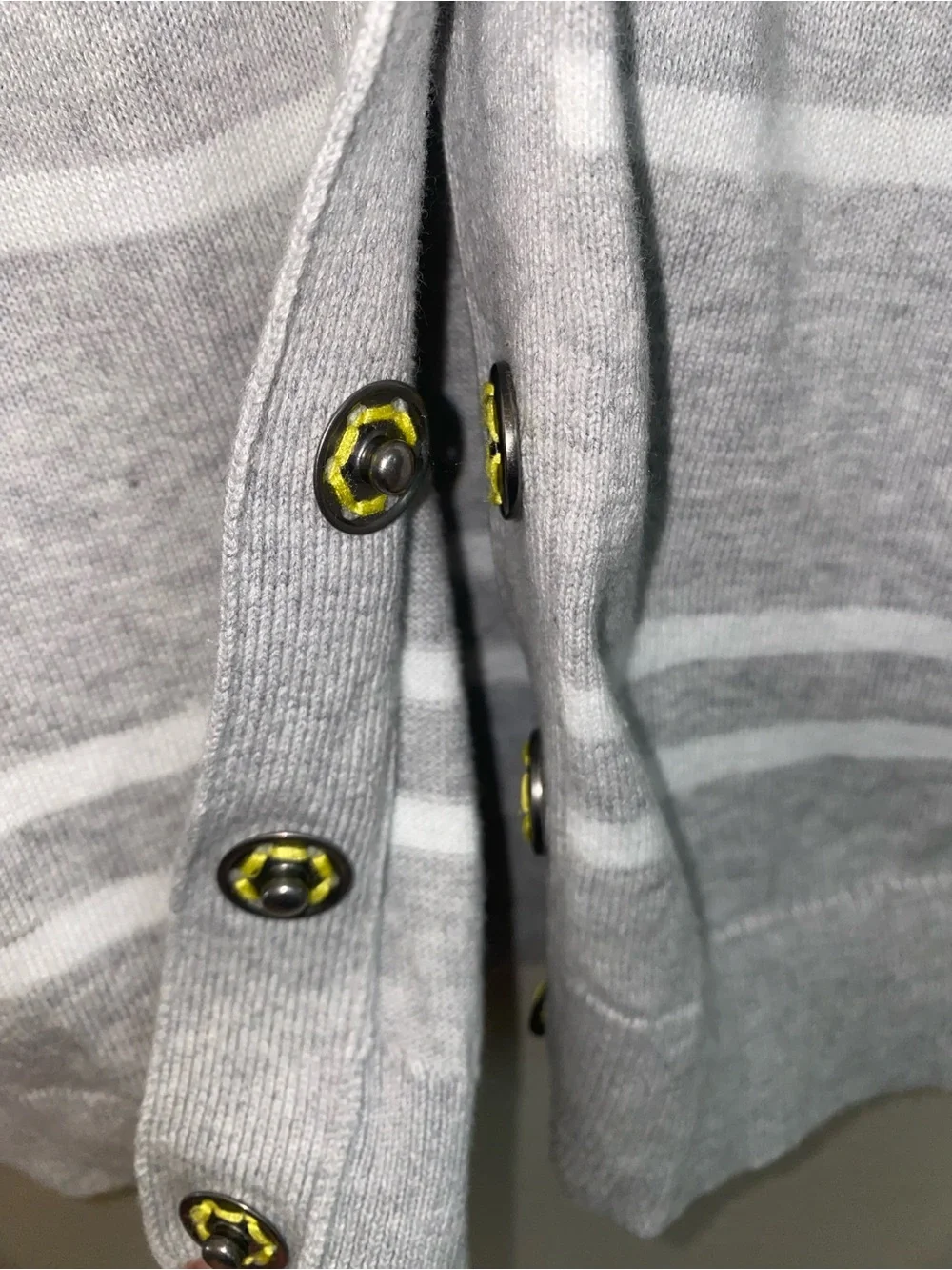 Caslon Striped 100% Cotton Button Front Cardigan Sweater Grey Yellow Green M